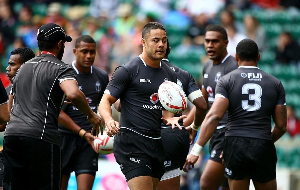 LONDON, ENGLAND - MAY 21: Jarryd Hayne of Fiji warms up prior to their match against England during the HSBC London Sevens at Twickenham Stadium on May 21, 2016 in London, United Kingdom. (Photo by Charlie Crowhurst/Getty Images)