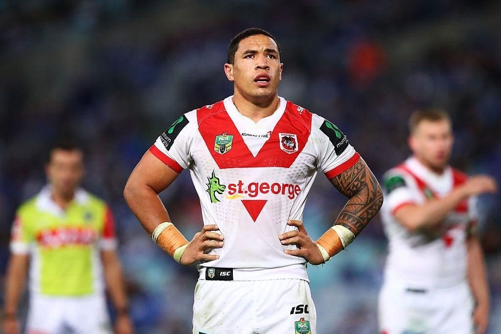 SYDNEY, AUSTRALIA - JULY 29: Tyson Frizell of the Dragons looks on during the round 21 NRL match between the Canterbury Bulldogs and the St George Illawarra Dragons at ANZ Stadium on July 29, 2016 in Sydney, Australia. (Photo by Brendon Thorne/Getty Images)